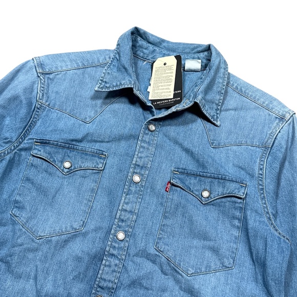 NWT Levi's Barstow Western Standard Pearl Snap Button Blue L/S Shirt Mens Small - Picture 3 of 13